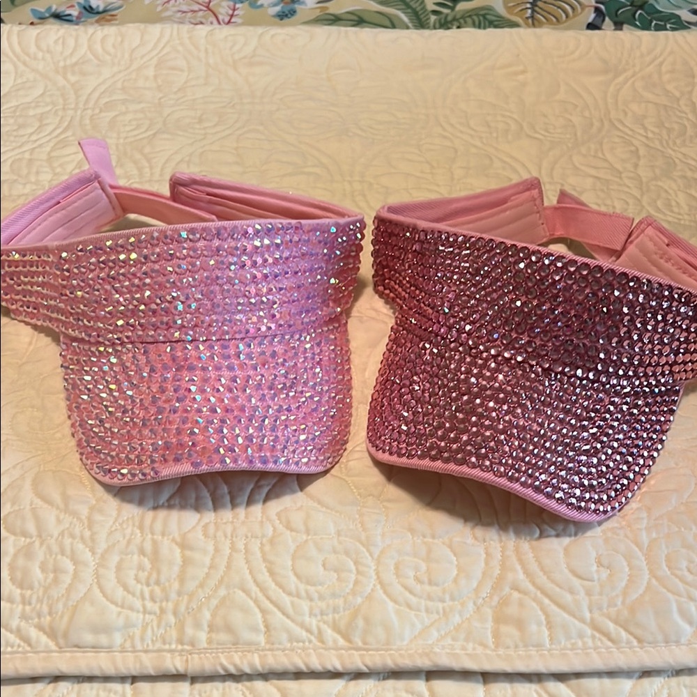 2 NWOT Pink Rhinestone Visor Caps